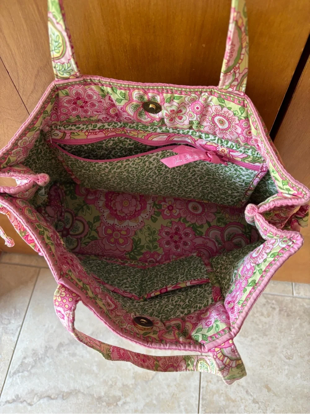 Vera Bradley Quilted Floral Tote Bag in Pink and Green - Picture 4 of 4